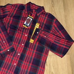 NWT Gap Shirt Mens Medium Red Plaid Woven Long Sleeve Button Up Cotton NWT